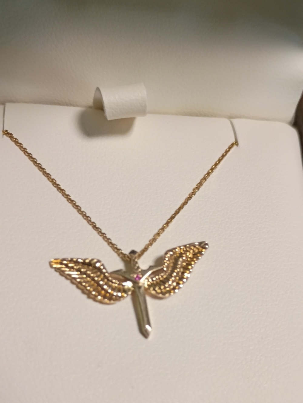 14k Yellow Gold Angle Wings With Sword Pendant And 18" 14k Gold Necklace
